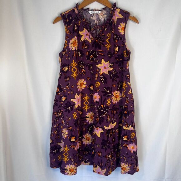 Sonoma Purple Floral Print Linen Blend Sleeveless Aline Dress Size Petite Medium - Picture 11 of 11